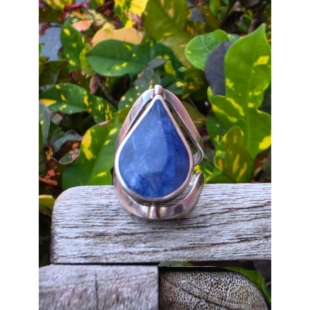 VTG 950 Sterling Modernist Teardrop Reversible Lapis Lazuli Rubellite Ring, 7.25